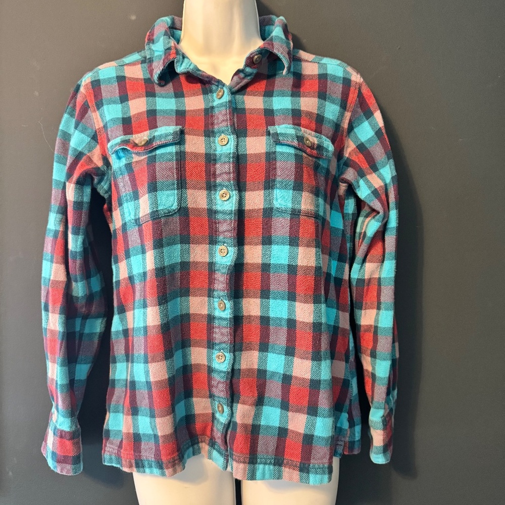 Patagonia Flannel Womens Size 6 Blue Red Pink Plaid Flannel Organic Cotton - Picture 3 of 7